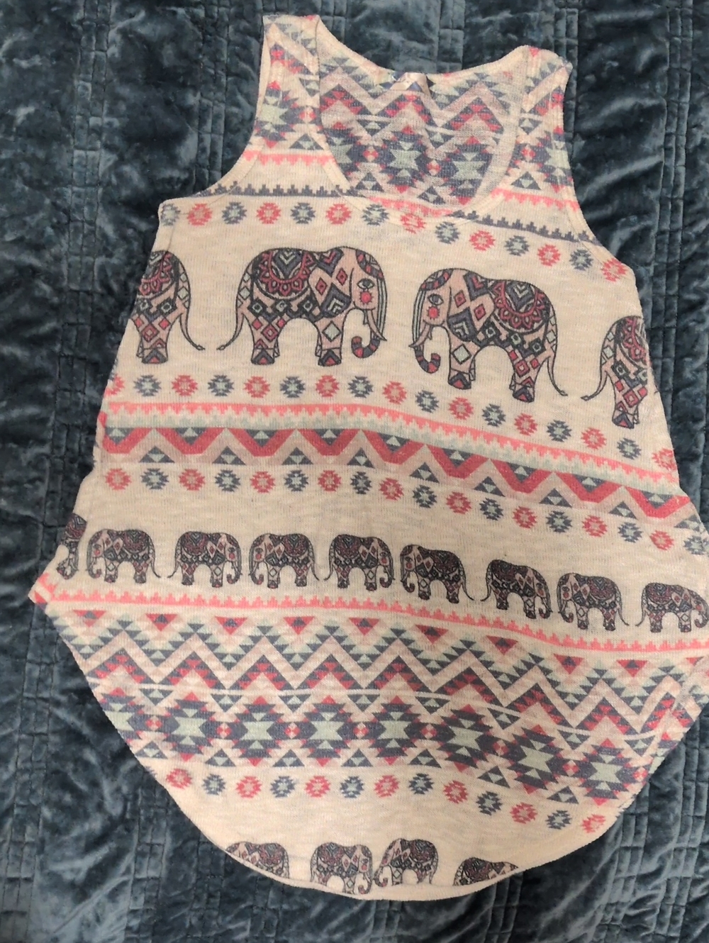 Cream Elephant Print Tank Top with Pink & Gray Accents
